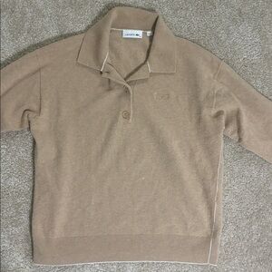 Lacoste 100% Wool Tan Long Sleeve Polo Sweater